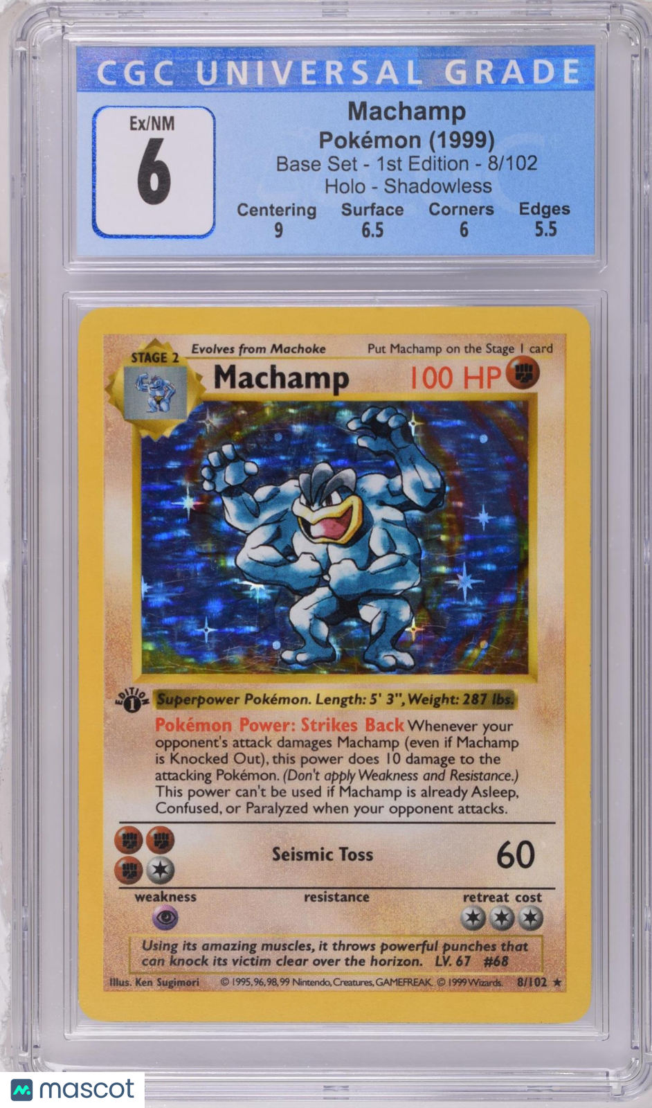 1999 Pokemon Base Set Machamp #8/102 Shadowless Holo 1st Edition CGC 6