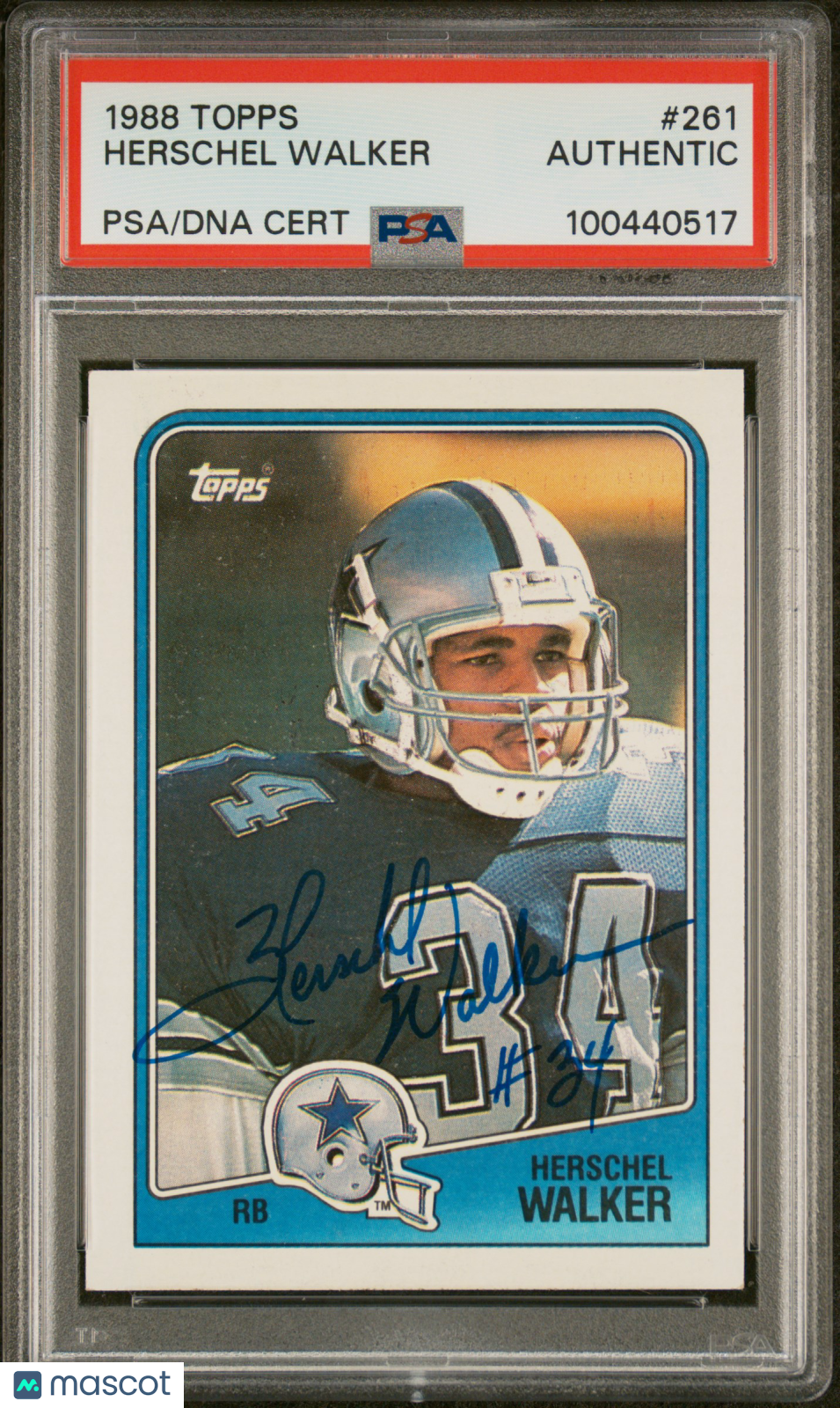 1988 Topps #261 Herschel Walker On Card Auto Dallas Cowboys PSA Authentic