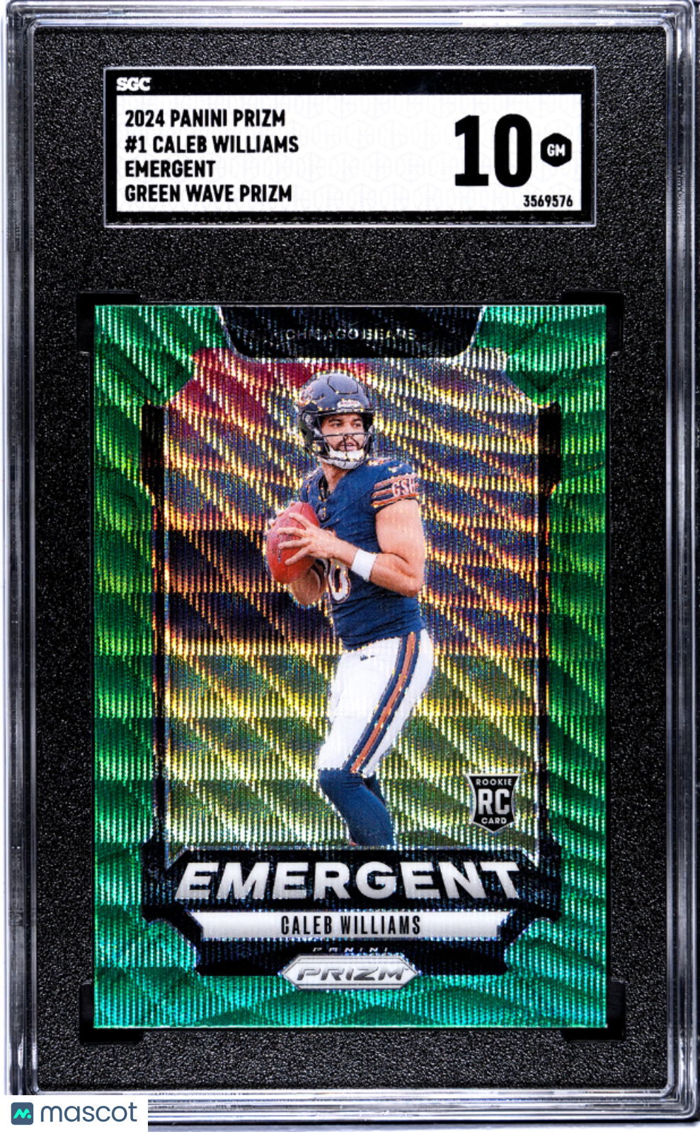 2024 Prizm Caleb Williams Emergent Green Wave Rookie SGC 10 GEM Chicago Bears
