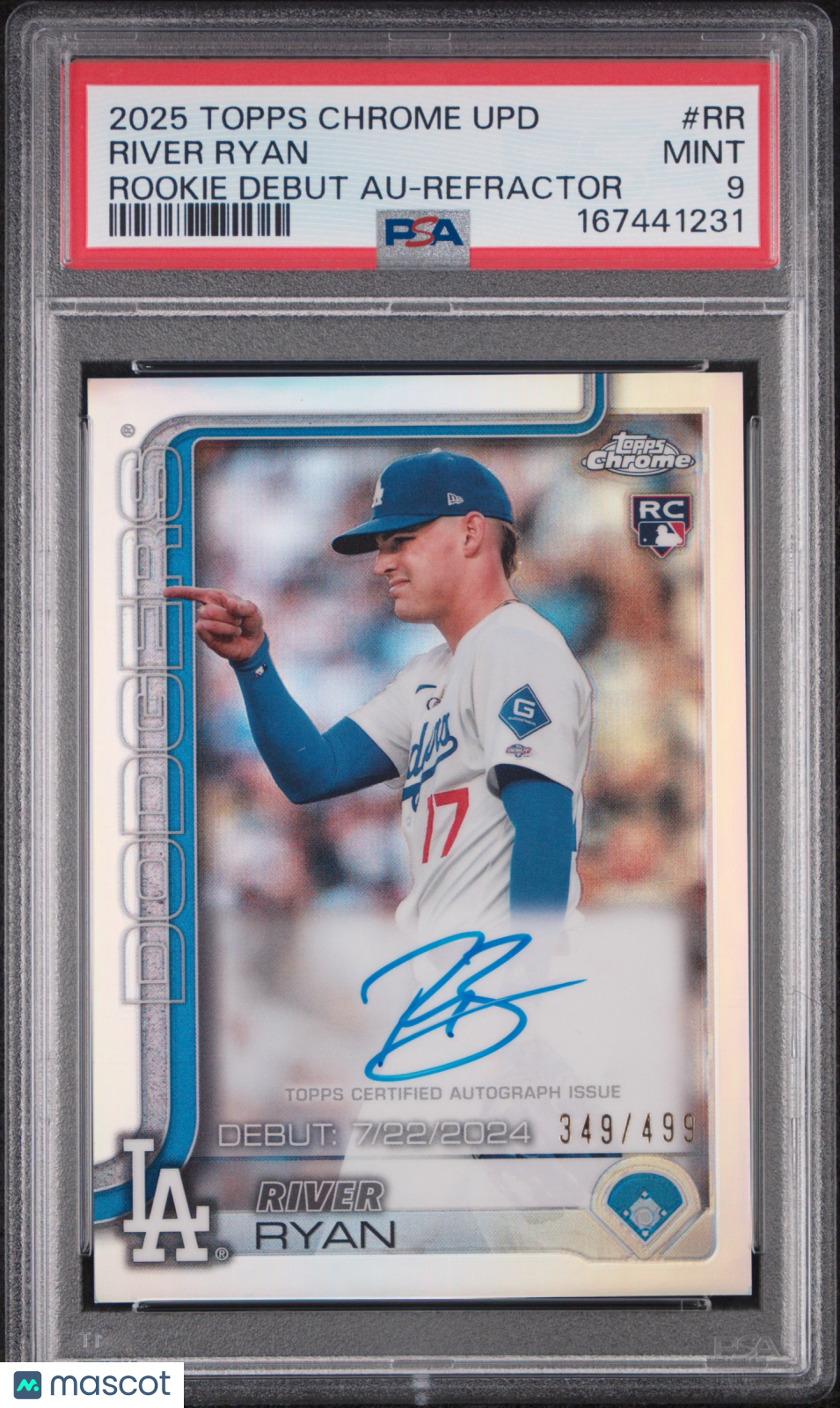 2025 Topps Chrome Update Rookie Debut Autographs River Ryan Refractor #RR PSA 9