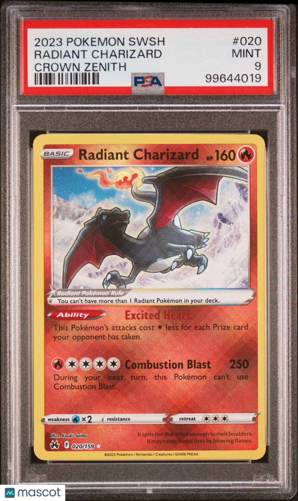 2023 Pokemon Sword And Shield Crown Zenith Radiant Charizard #020 PSA 9