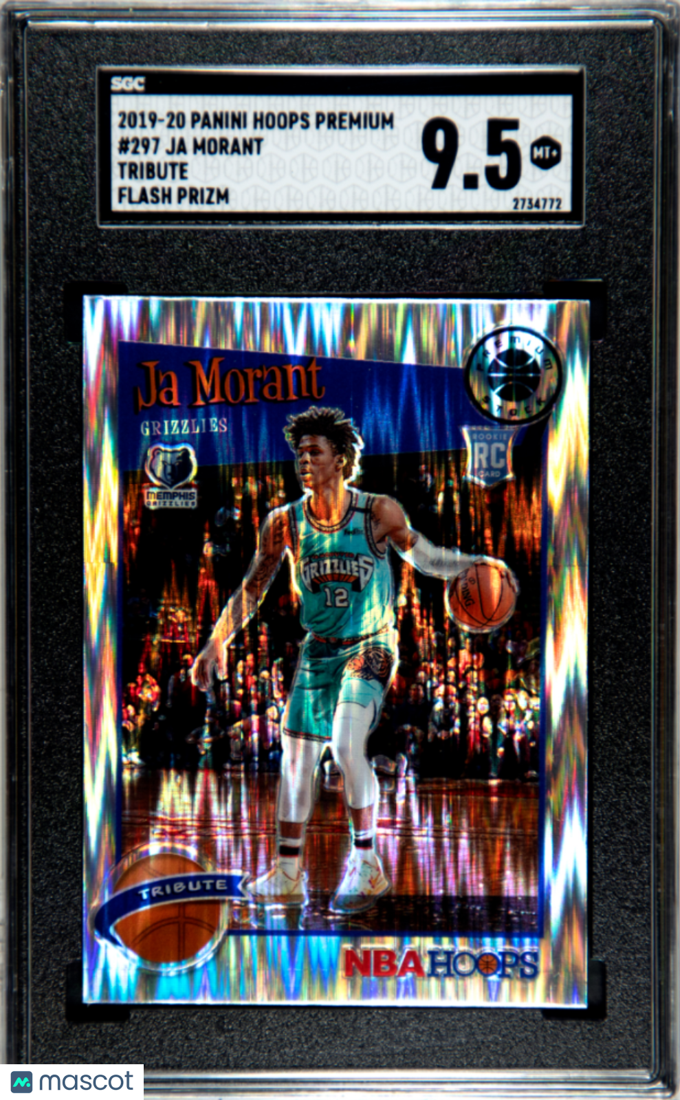 2019 Panini Hoops Premium Stock Ja Morant Tribute Flash Prizm Rookie 297 SGC 9.5