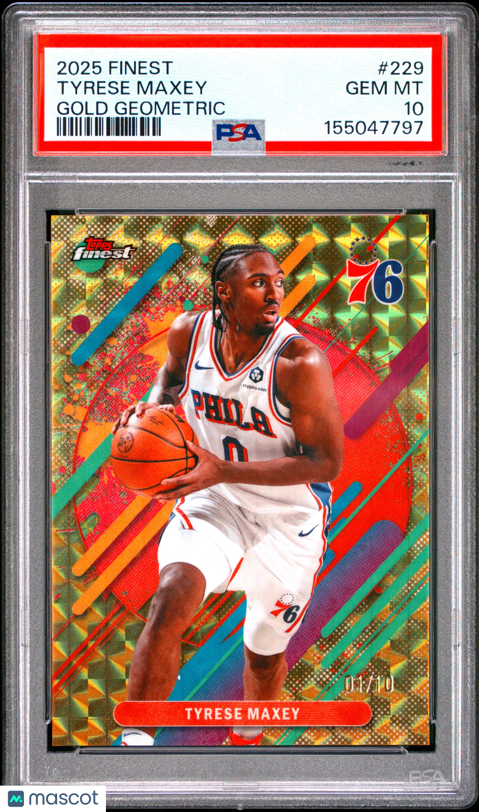 2025 Topps Finest Tyrese Maxey Gold Geometric 01/10 #229 PSA 10