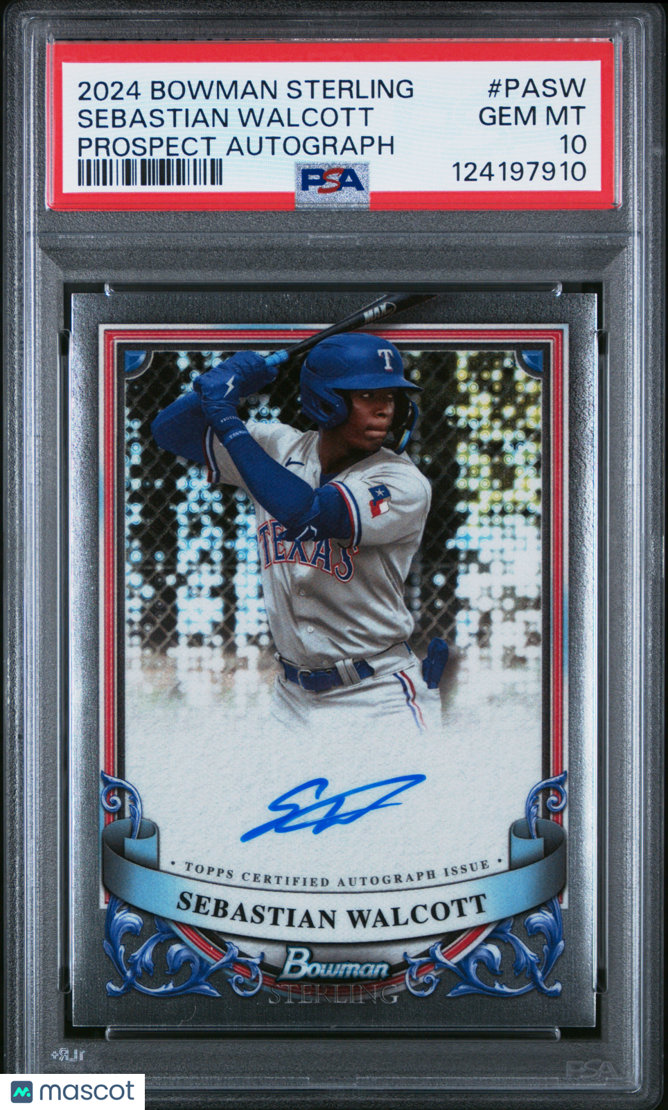 2024 Bowman Sterling Prospect Autographs Sebastian Walcott #PASW PSA 10