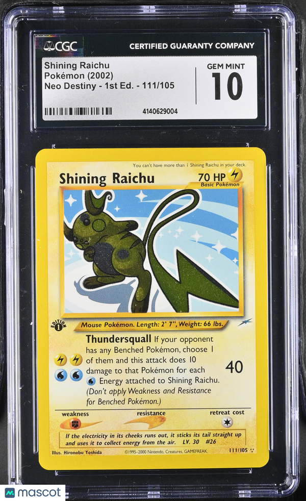 2002 Pokémon TCG 1st Edition Neo Destiny Shining Raichu #111/105 CGC 10