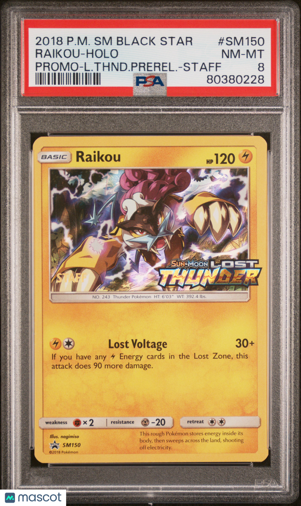 2018 Pokemon SM Black Star Staff Promo  Raikou #SM150 PSA 8