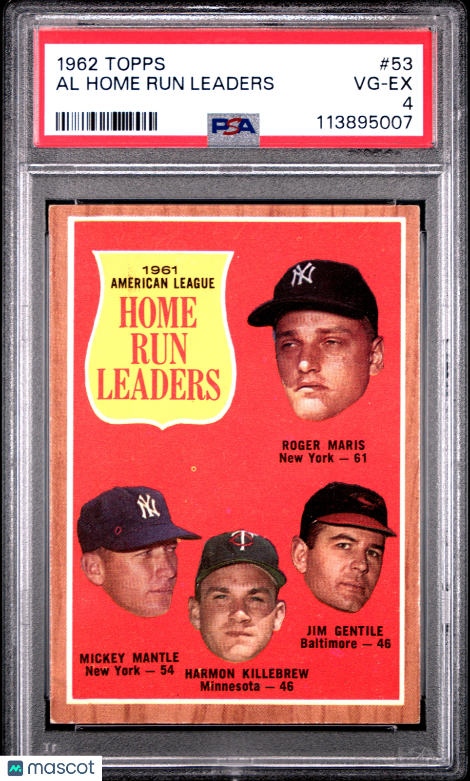 1962 Topps Al Home Run Leaders #53 PSA 4 Mickey Mantle Roger Maris Yankees