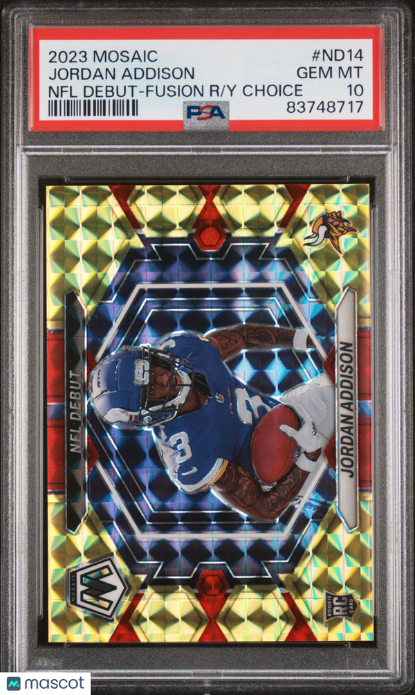 Jordan Addison 2023 Panini Mosaic NFL Debut Rookie /80 PSA 10 Choice #ND14