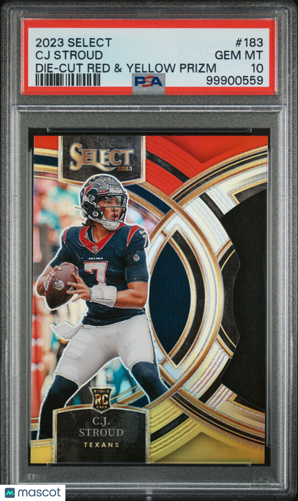 2023 Panini Select CJ Stroud Die Cut Red & Yellow Prizm #183 PSA 10