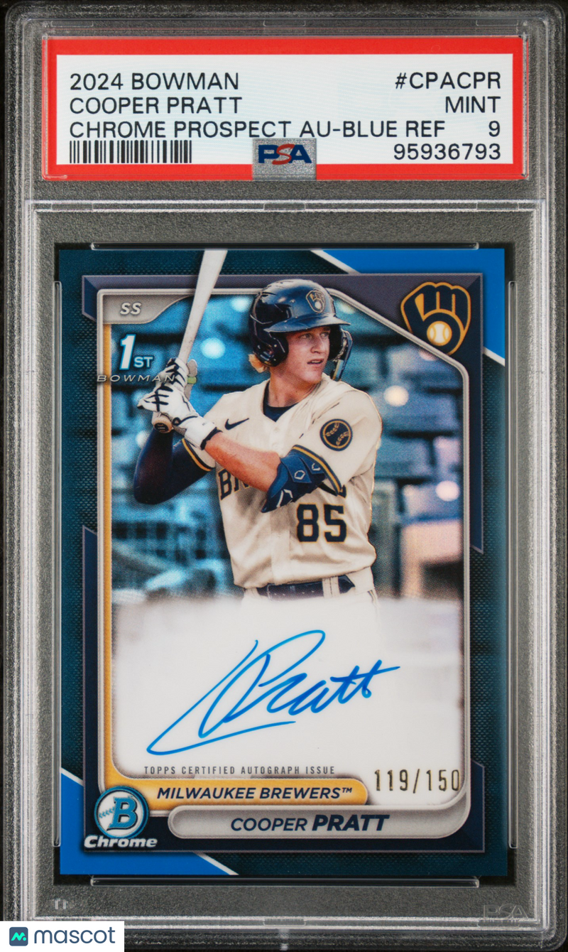 2024 Bowman Chrome Prospect Autographs Cooper Pratt Chrome Prospect Blue PSA 9