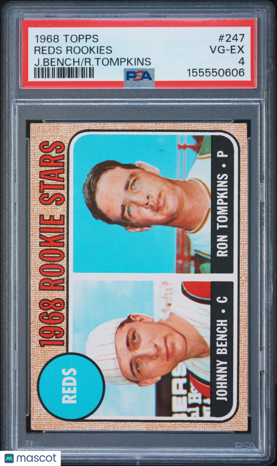 1968 Topps Reds Rookies J. Bench R. Tompkins #247 PSA 4 Cincinnati Reds
