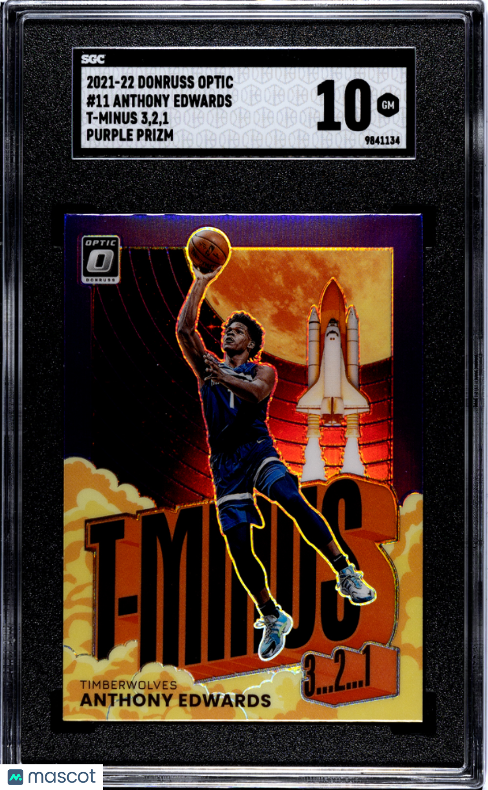 2021 Optic Anthony Edwards Minus 3, 2, Purple Prizm #11 SGC 10 Timberwolves