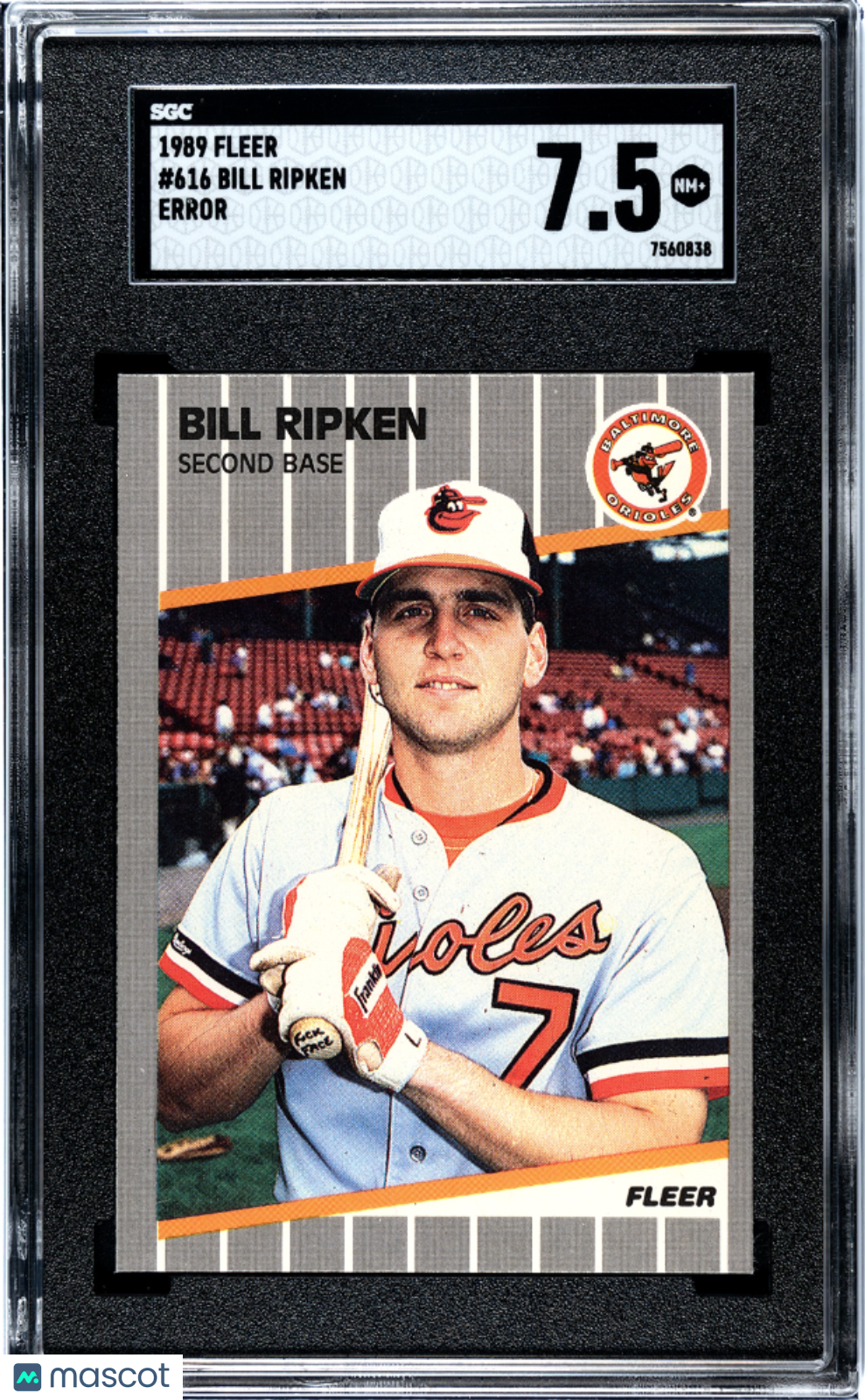 1989 Fleer Bill Ripken Error #616 SGC 7.5 Baltimore Famous F*ck Face Version