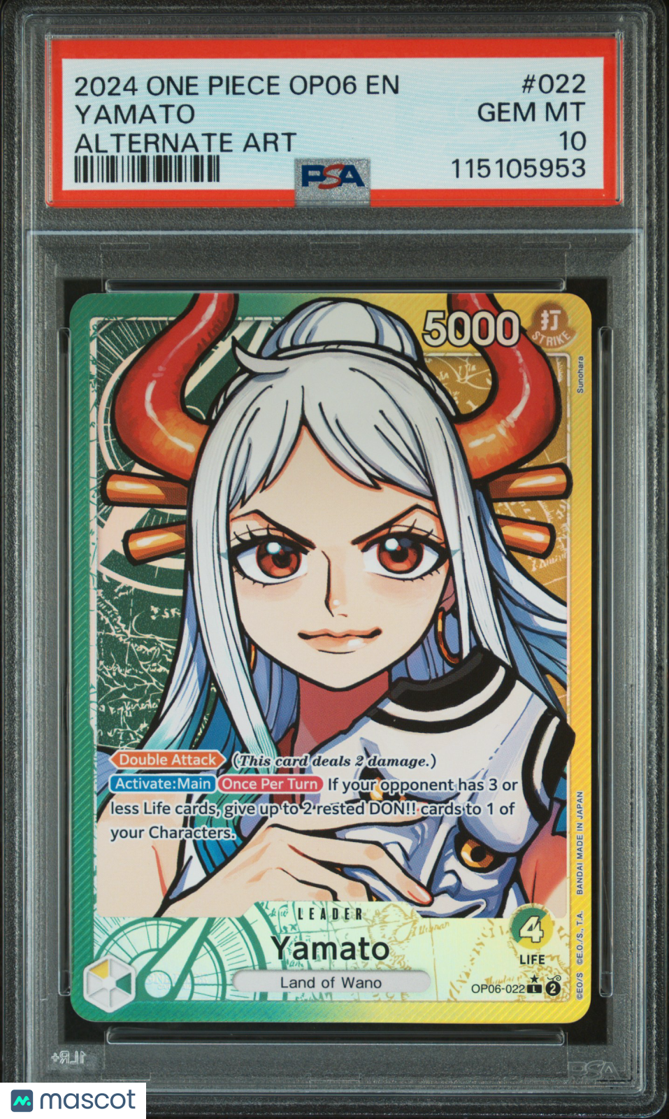 2024 One Piece Op06-Wings Of The Captain Yamato #022 Alternate Art PSA 10