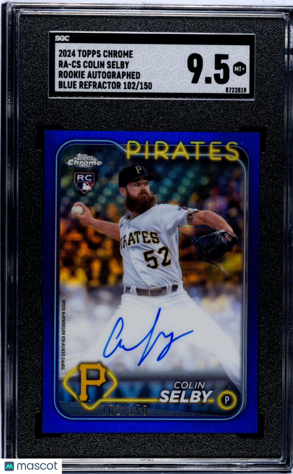 2024 Topps Chrome Colin Selby Blue Refractor 102/150 Rookie Auto SGC 9.5 Pirates
