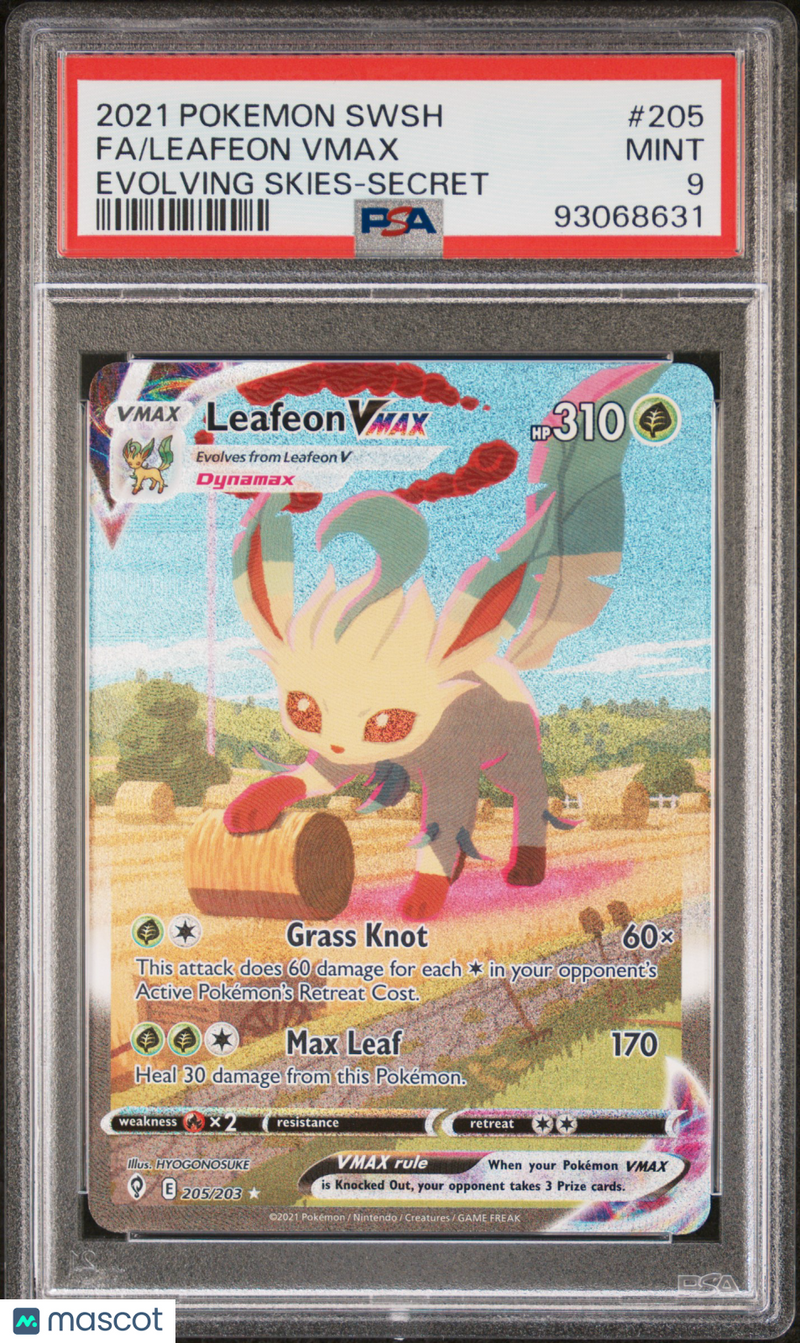 2021 Pokemon Sword & Shield Evolving Skies Leafon VMAZ Secret Rare PSA 9 MINT