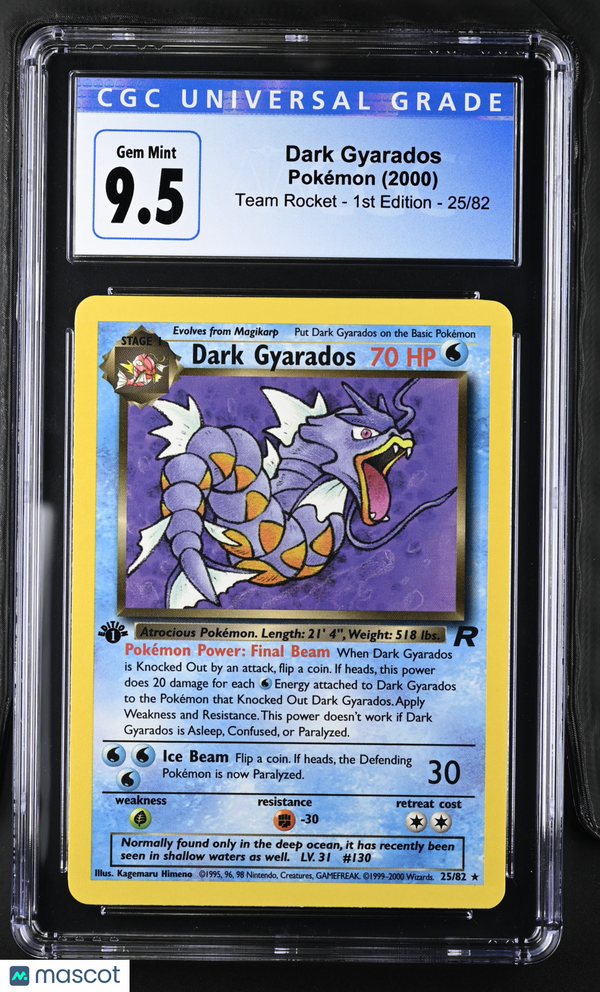 2000 Pokémon Team Rocket - 1st Ed. Pokémon Dark Gyarados #25/82 English CGC 10