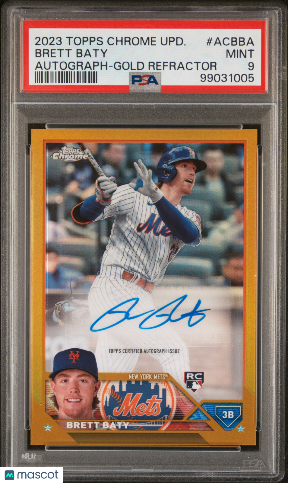 2023 Topps Chrome Update Autograph Brett Baty Gold Refractor #ACBBA PSA 9