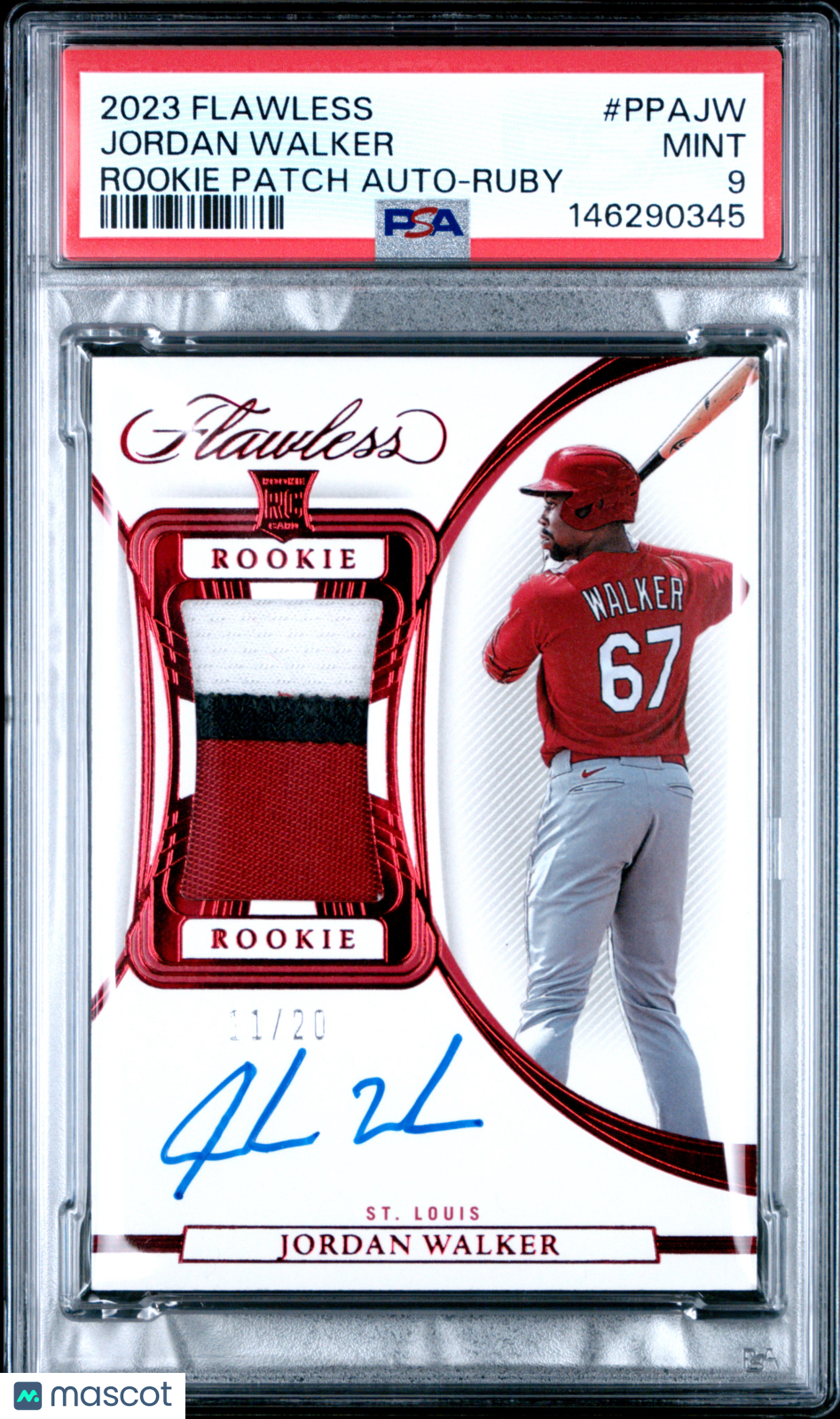 2023 Panini Flawless Rookie Patch Autographs Jordan Walker Ruby 11/20 PSA 9