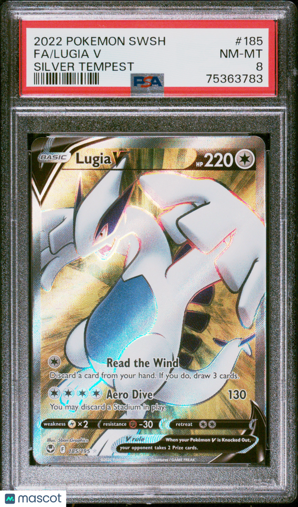 2022 Pokemon SWSH Silver Tempest Lugia V #185 PSA 8