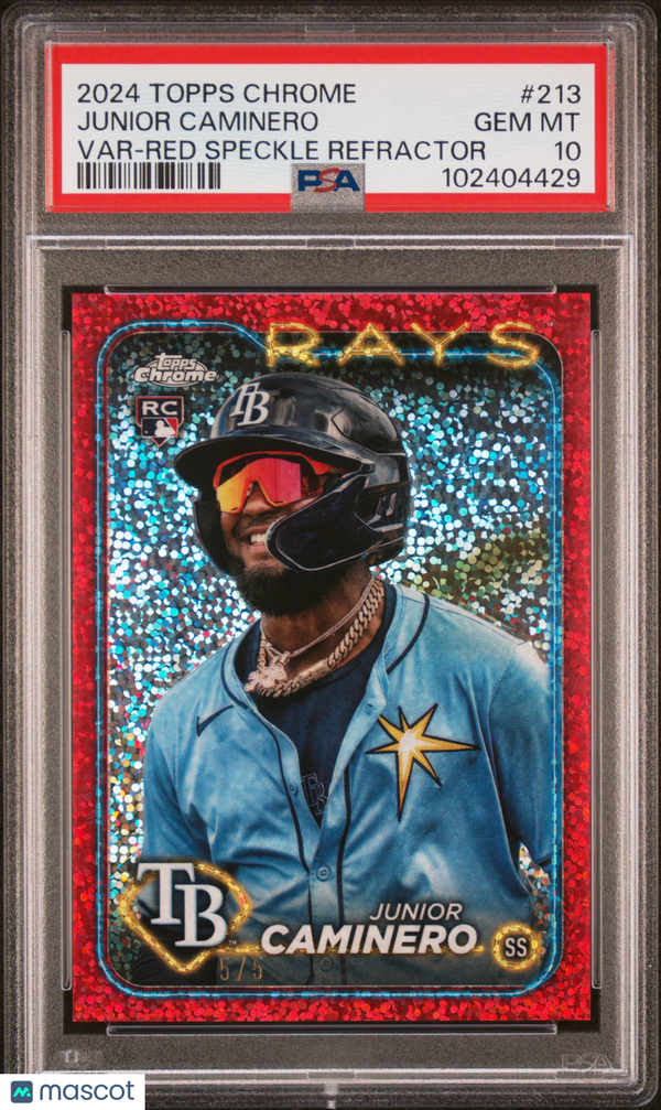 2024 Topps Chrome Junior Caminero Var Red Speckle Refractor #213 PSA 10