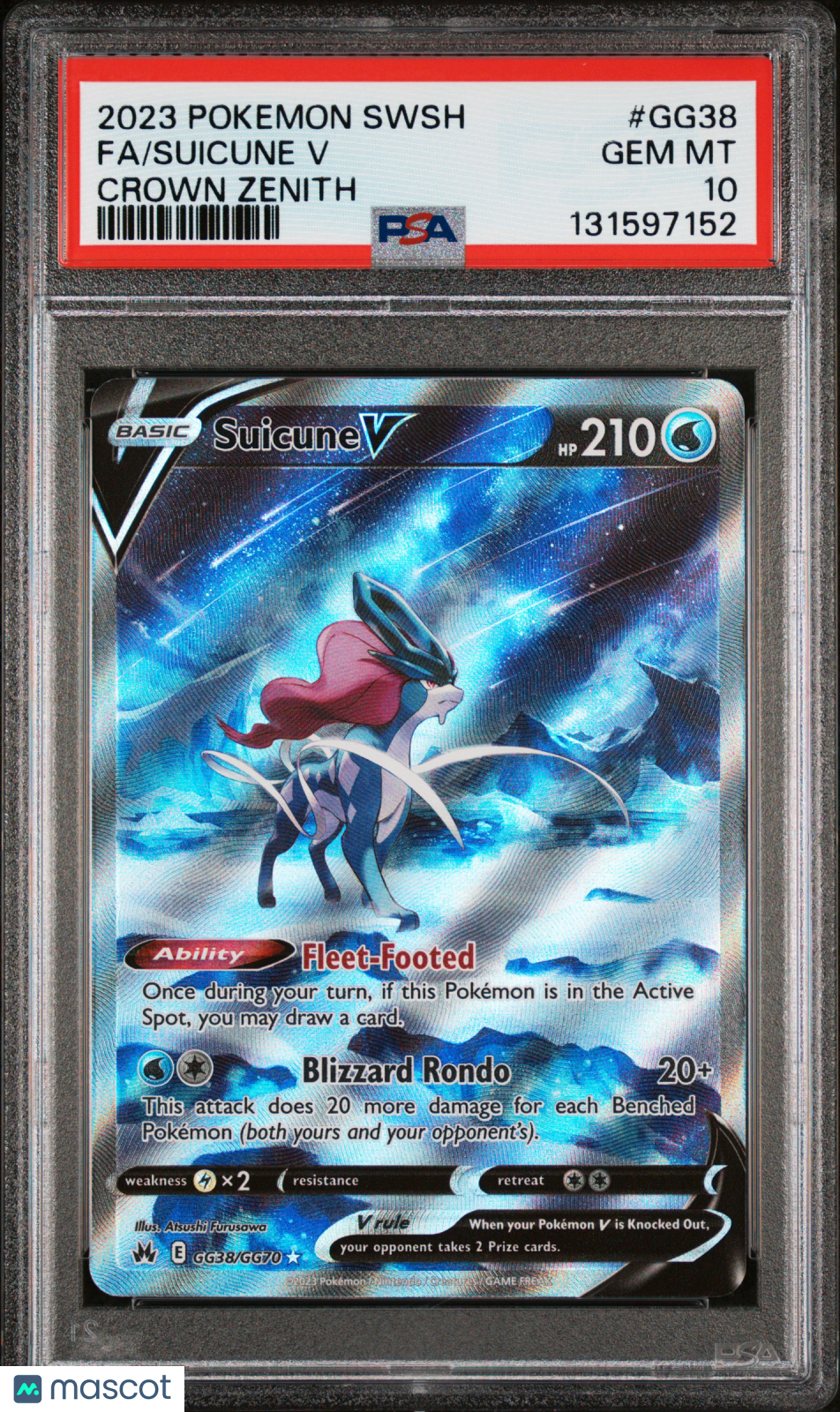 2023 Pokemon Sword And Shield Crown Zenith Suicune V #GG38 PSA 10