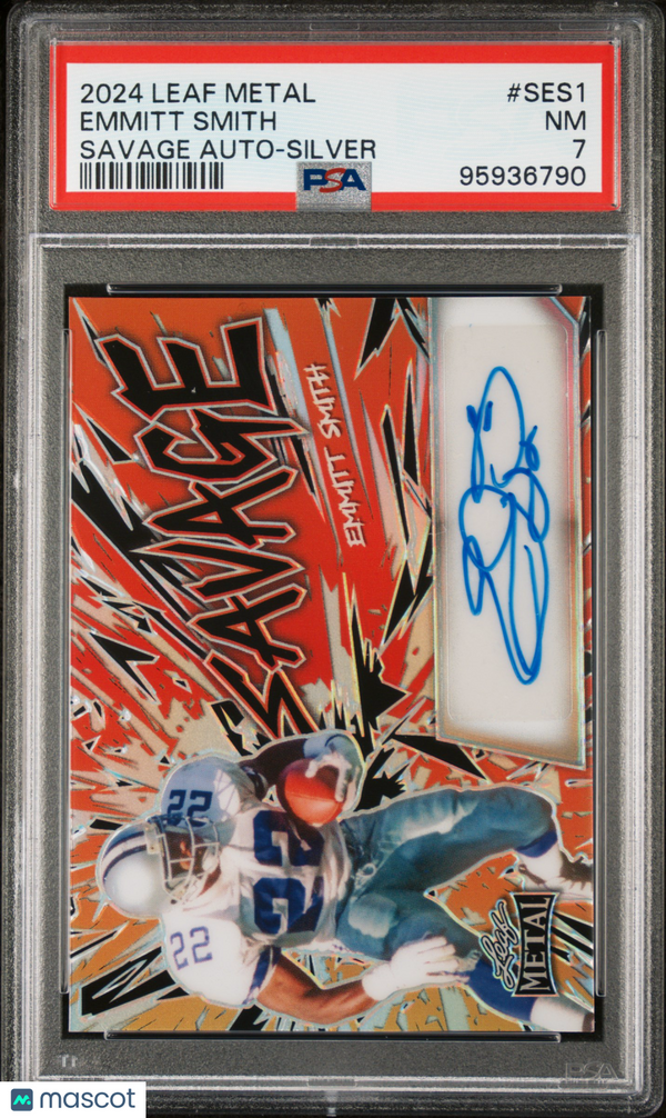 2024 Leaf Metal Savage Autographs Emmitt Smith Savage Auto Silver #SES1 PSA 7