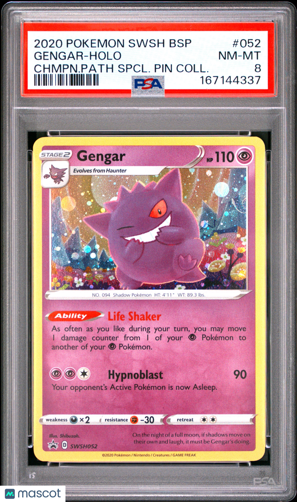 2020 Pokemon Swsh Black Star Promo Gengar #052 Chmpn.Path Spcl. Pin Coll. PSA 8