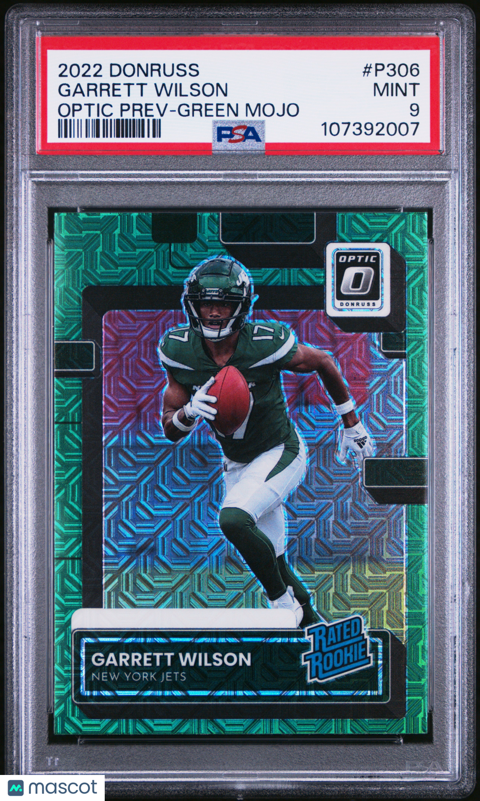 2022 Panini Donruss Garrett Wilson Optic Prev Green Mojo #P306 PSA 9