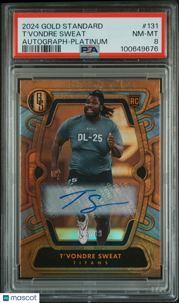 2024 Panini Gold Standard T'vondre Sweat Autograph Platinum #131 PSA 8 AU RC