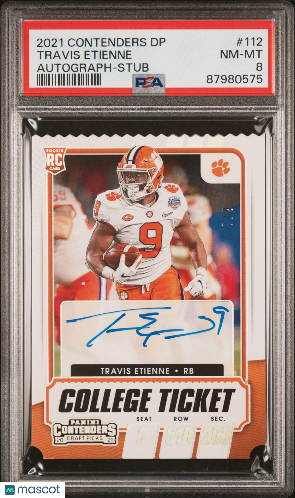 2021 Panini Contenders Draft Picks Travis Etienne Autograph Stub 7/9 #112 PSA 8
