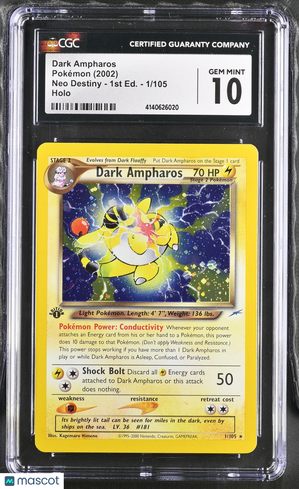 Pokemon 2002 Neo Destiny 1st Edition Dark Ampharos #1/105 CGC 10 GEM MINT