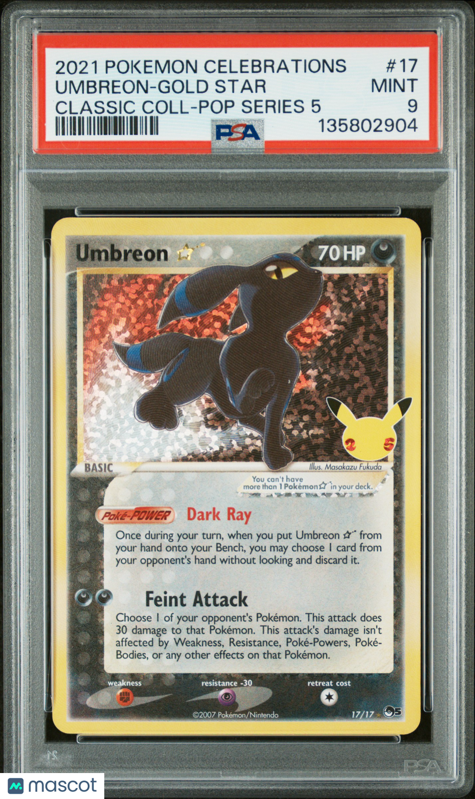 2021 Pokemon Celebrations Classic Collection Umbreon-Gold Star #17 PSA 9 MINT