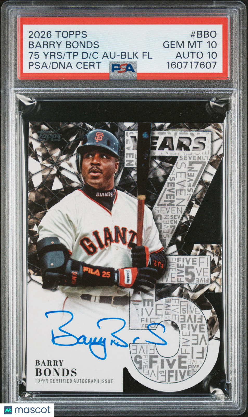 2026 Topps 75 Years  Die-Cut Autographs Barry Bonds Black 5/10 PSA 10 Auto 10