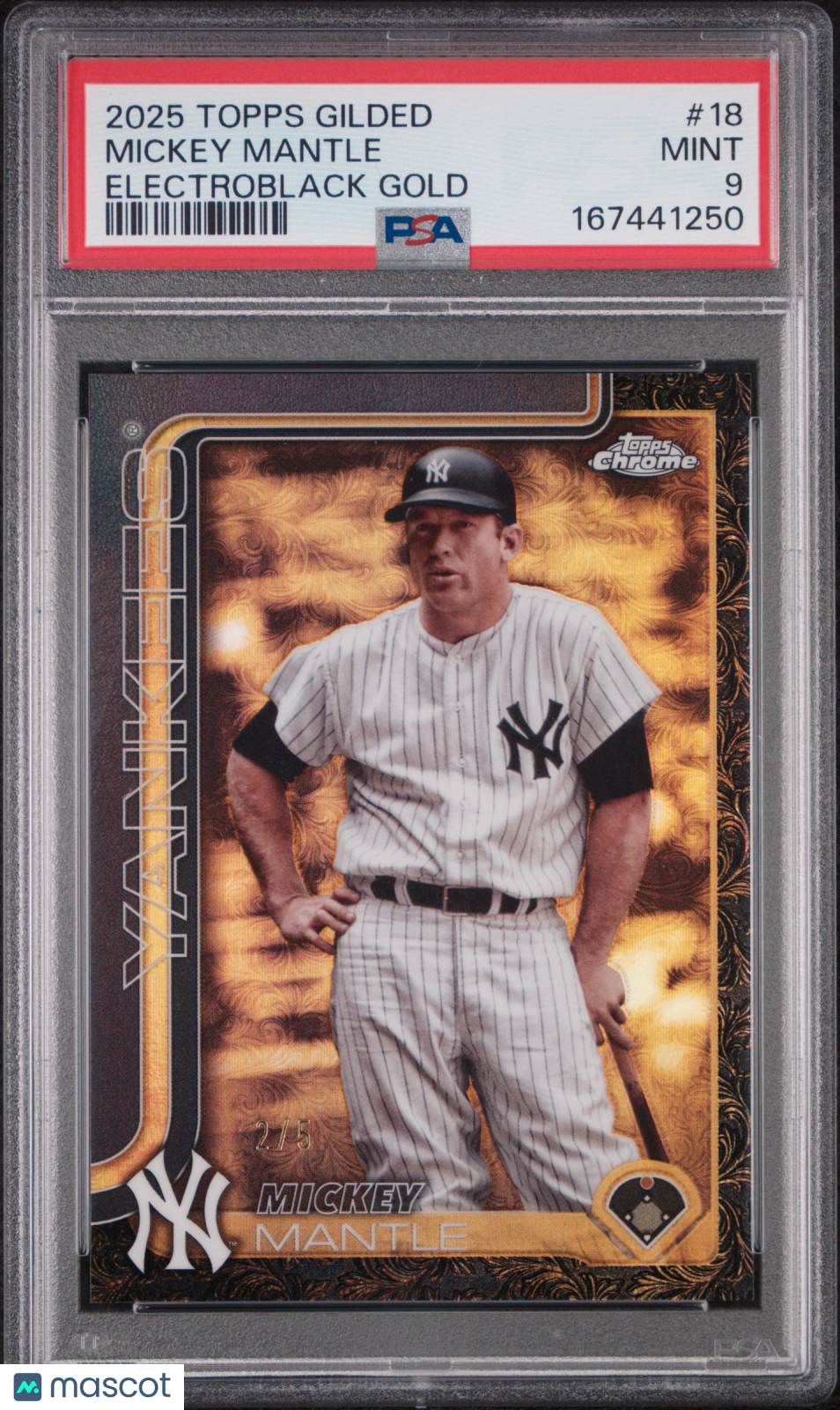 2025 Topps Gilded Collection Mickey Mantle Electroblack Gold 2/5 #18 PSA 9