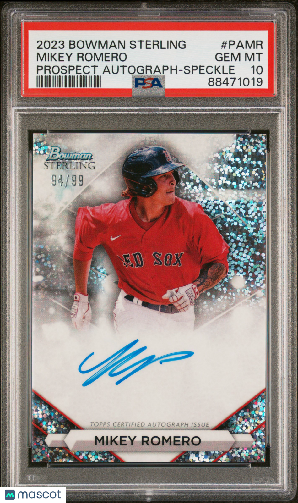 2023 Bowman Sterling Prospect Auto Mikey Romero/99 Speckle Ref PSA 10 Red Sox