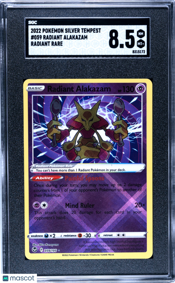 2022 Pokemon Silver Tempest Pokémon TCG Radiant Alakazam #059 SGC 8.5