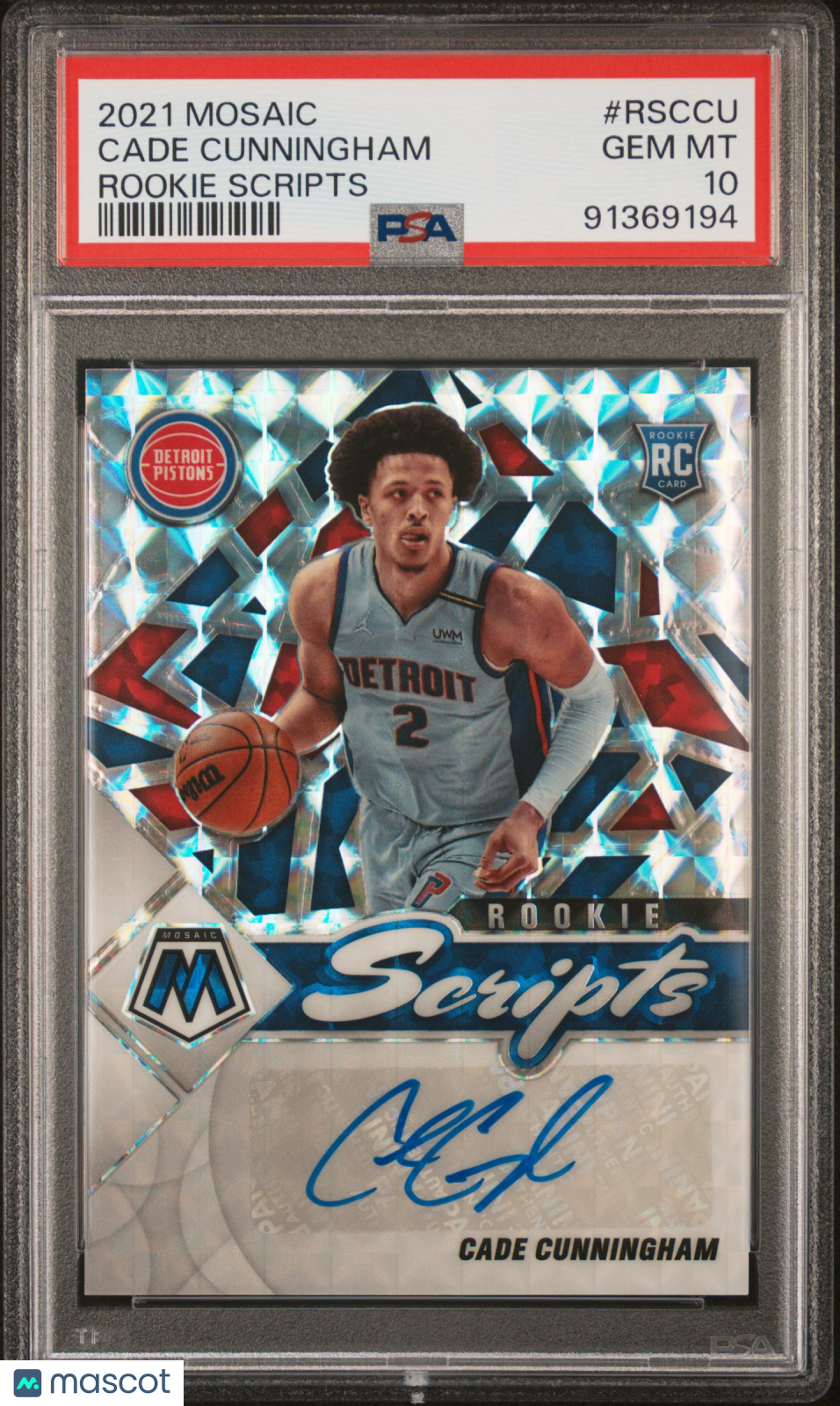 2021 Panini Mosaic Rookie Scripts Cade Cunningham Rookie #RSCCU PSA 10 GEM MINT