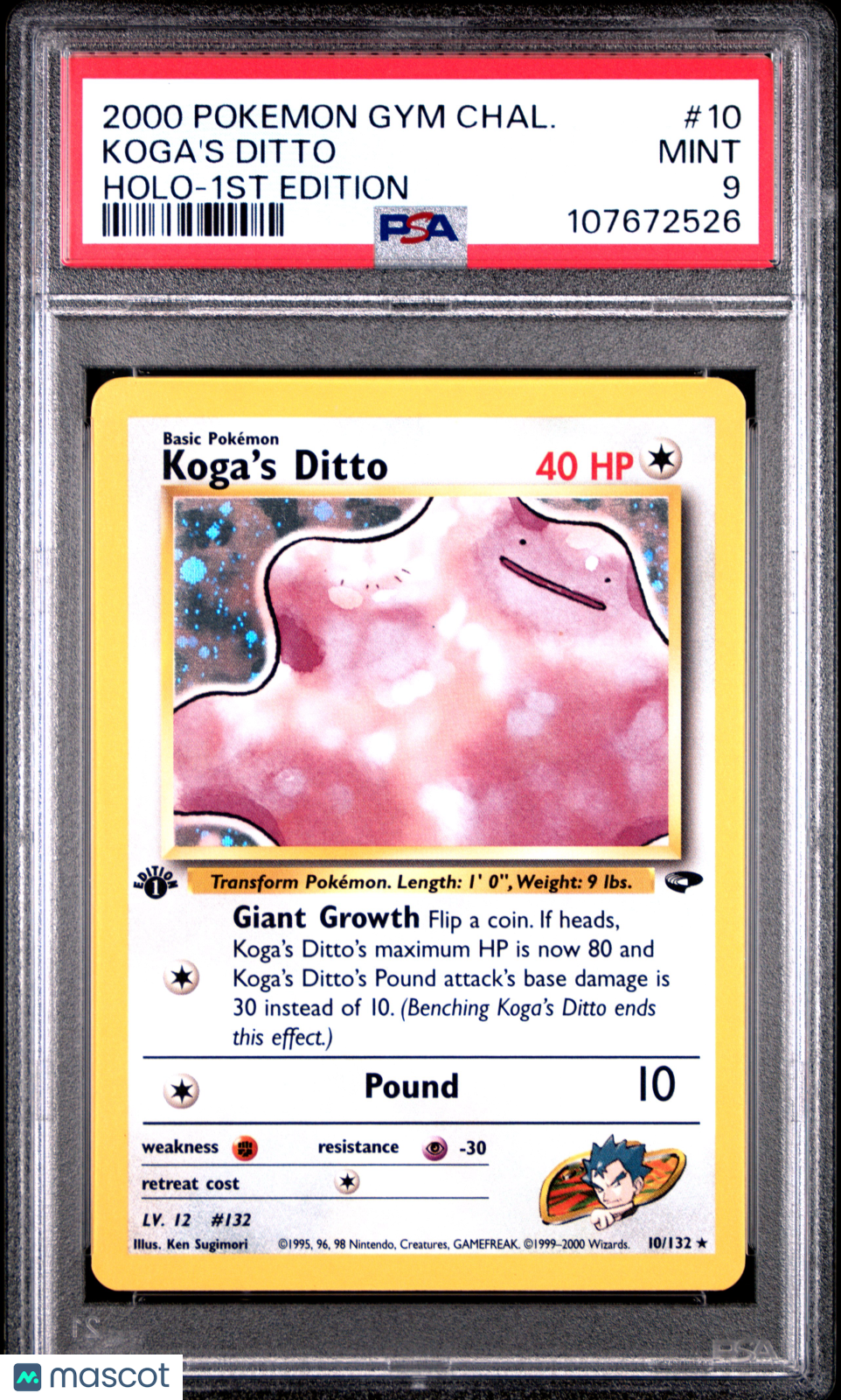 2000 Pokemon Gym Challenge Koga's Ditto #10 Holo-1ST Edition PSA 9 MINT
