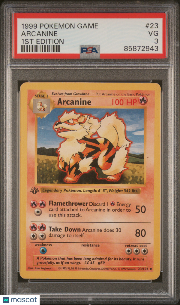 PokéMon TCG Arcanine #23 1ST Edition PSA 3