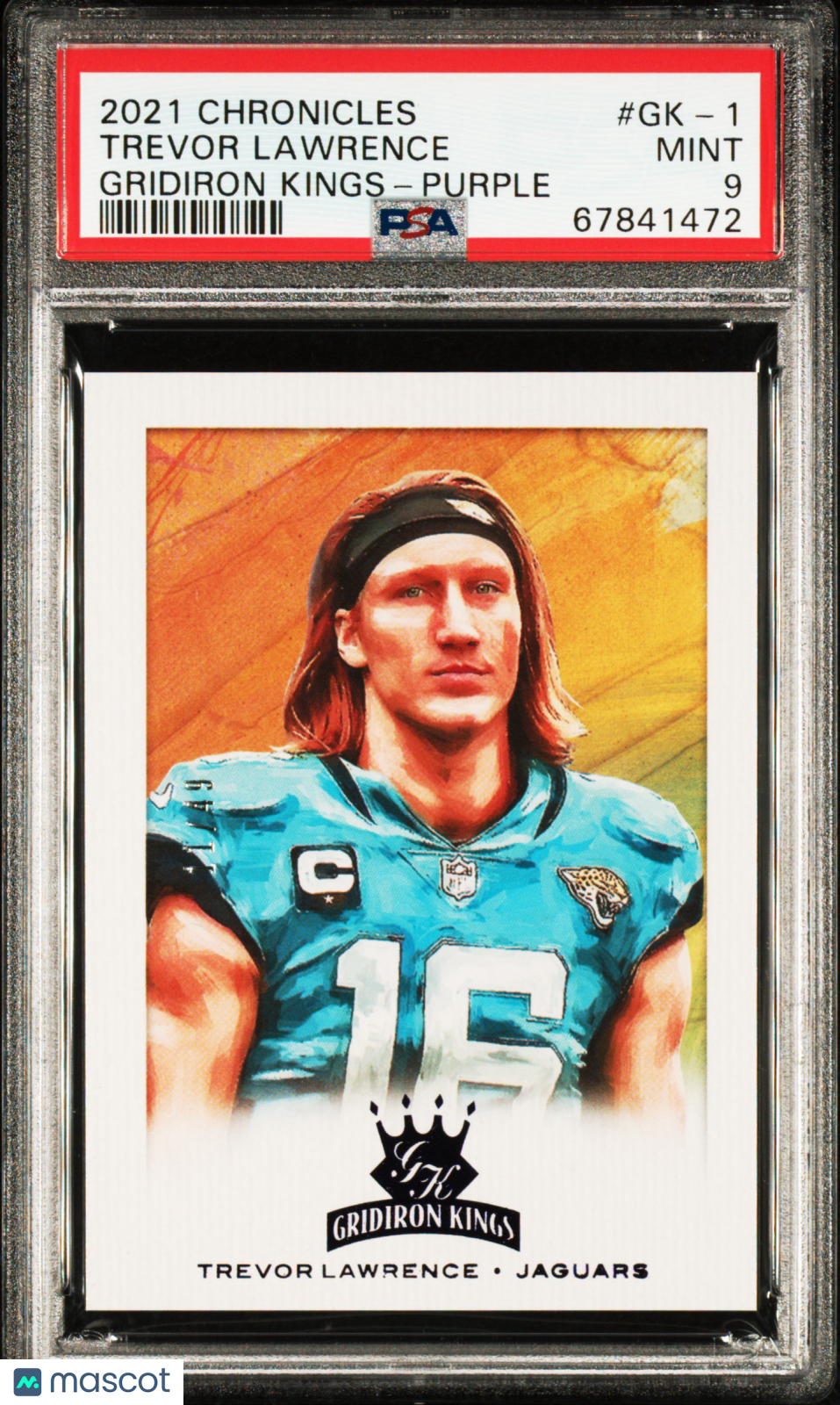 2021 Panini Chronicles Gridiron Kings Trevor Lawrence Purple 11/49 PSA 9