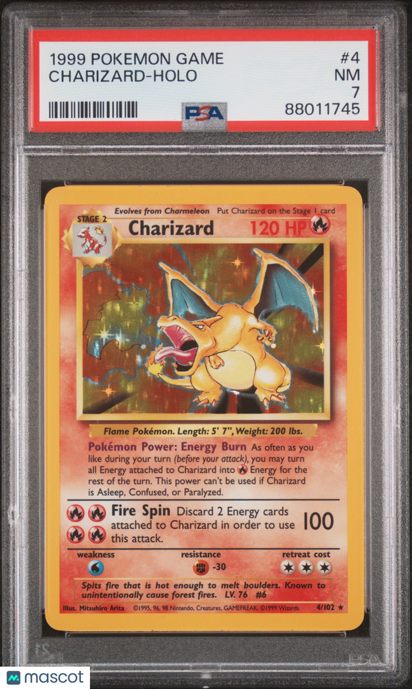 1999 Pokemon Game Base Set Charizard #4 PSA 7