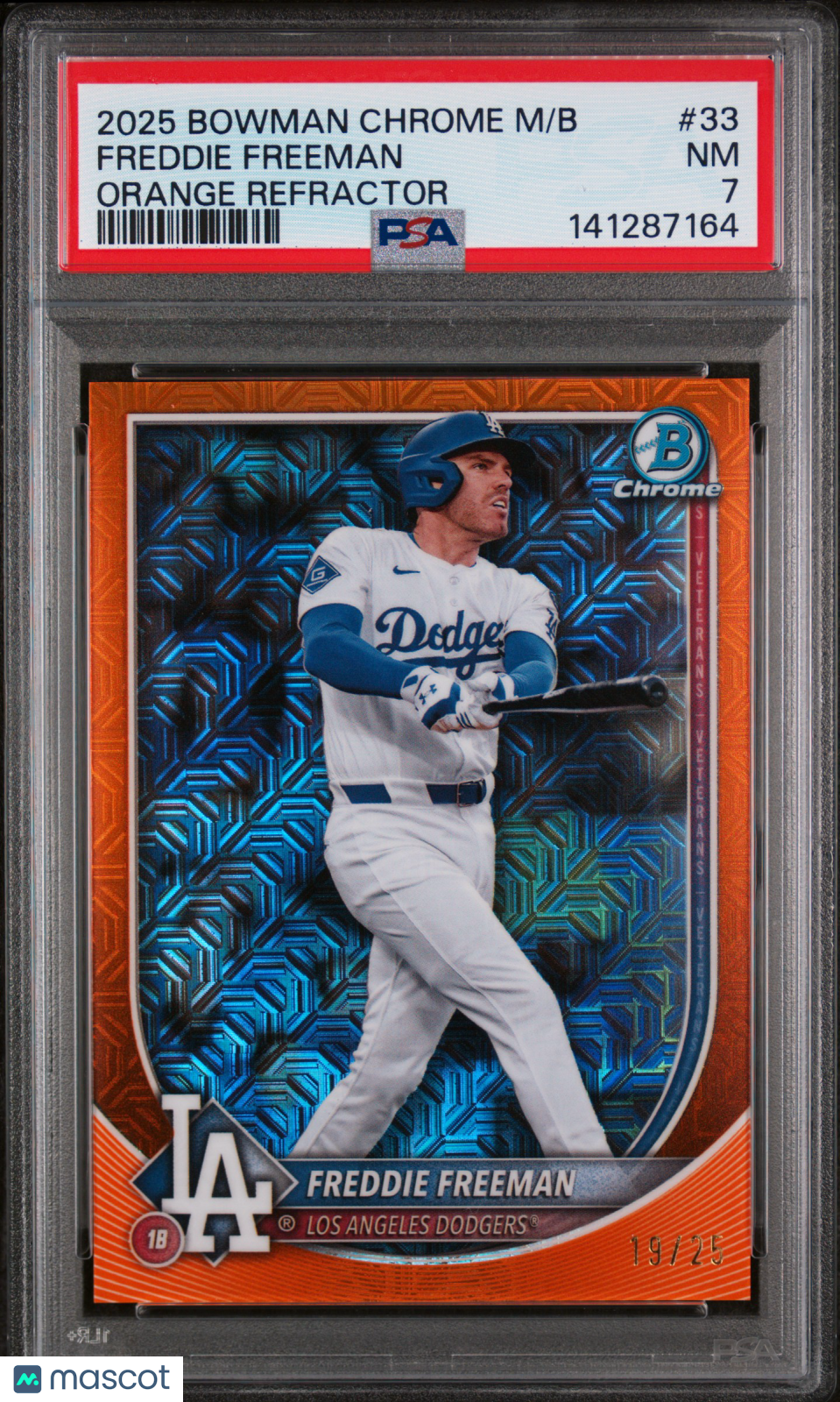 2025 Bowman Chrome Mega Box Freddie Freeman Orange Refractor 19/25 #33 PSA 7