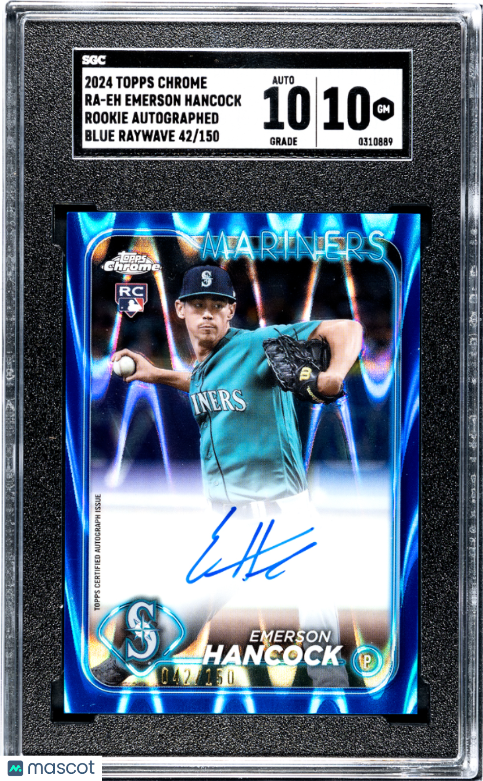 2024 Topps Chrome Emerson Hancock Autograph Blue Raywave Refractor SGC 10 GEM