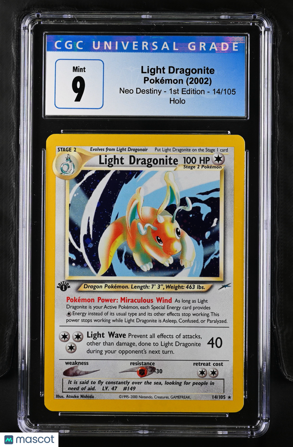 Light Dragonite 2002 Neo Destiny - 1st Edition English Holo #14/105 CGC 9