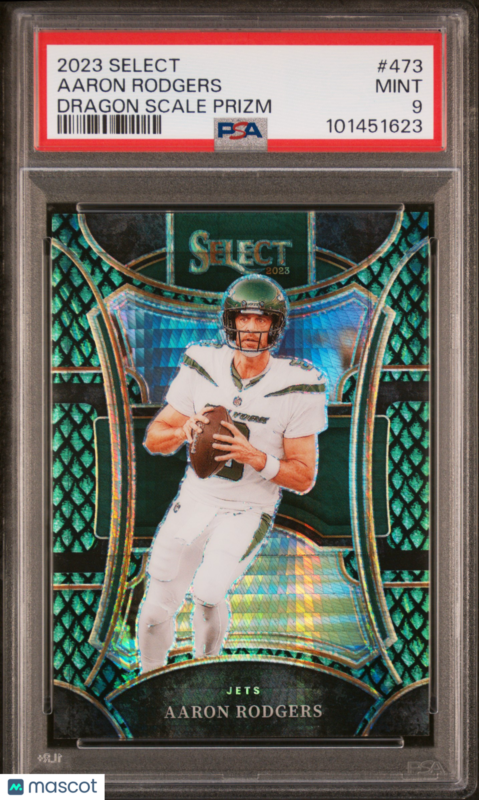 2023 Panini Select Aaron Rodgers Dragon Scale Prizm #473 PSA 9 New York Jets