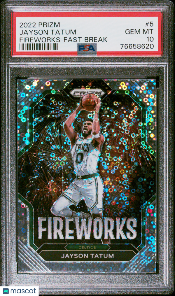 2022 Panini Prizm Fireworks Jayson Tatum Fireworks Fast Break #5 PSA 10