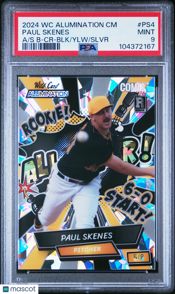 2024 Wild Card Alumination Comix Paul Skenes Edition Paul Skenes B CR BLK Ylw Slvr 5/8 #PS4 PSA 9