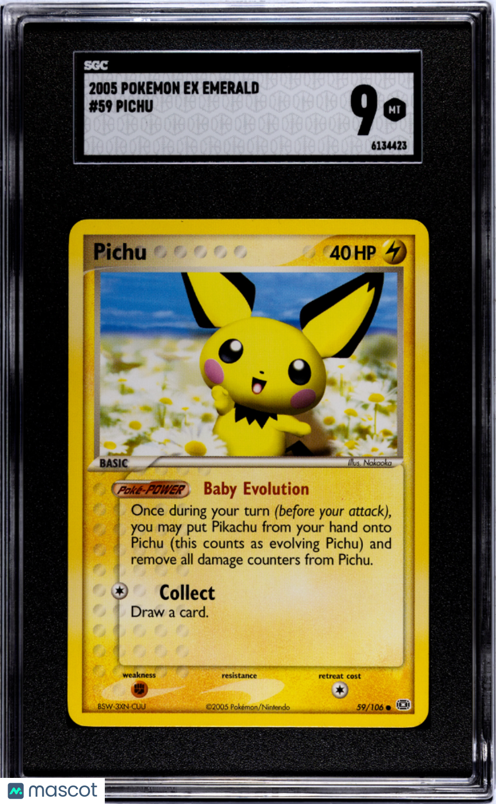 2005 Pokemon Ex Emerald Pichu #59 SGC 9