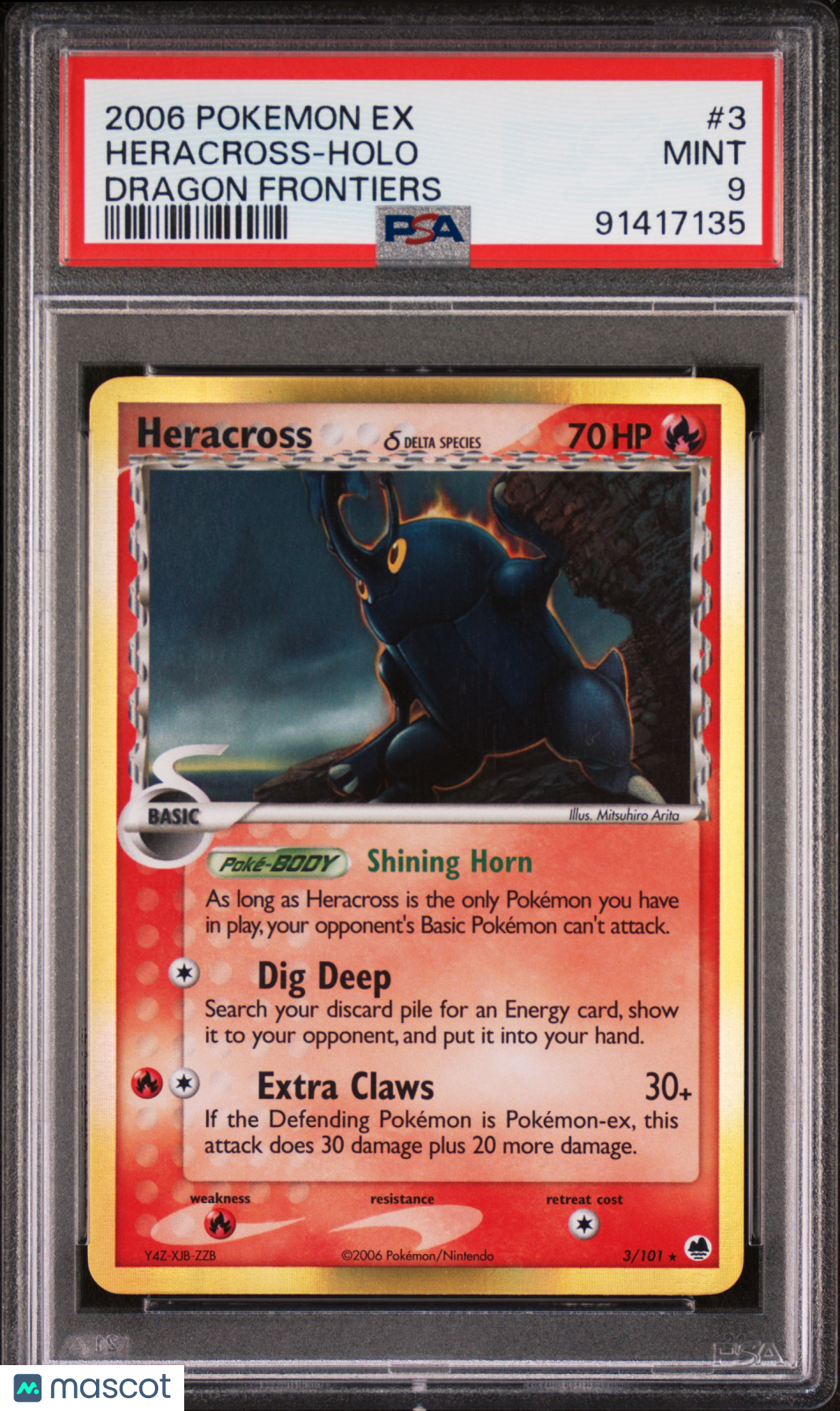 2006 Pokemon EX Dragon Frontiers Heracross #3 Holo PSA 9 MINT